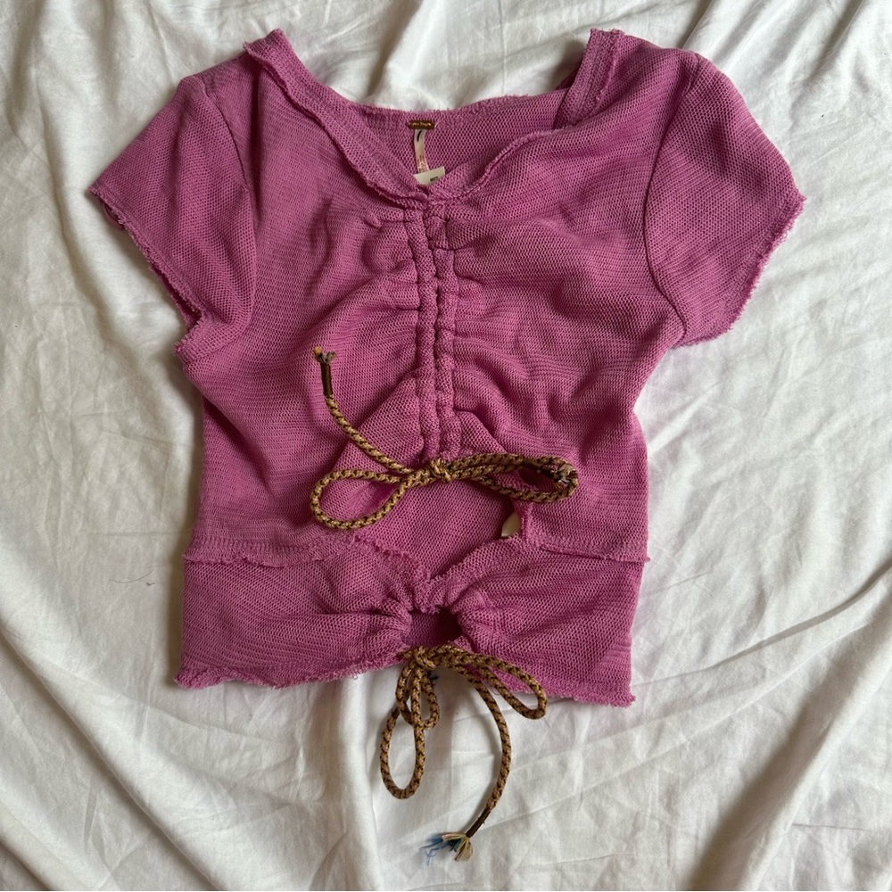 Free People Pink Crop Top with Braided Tie